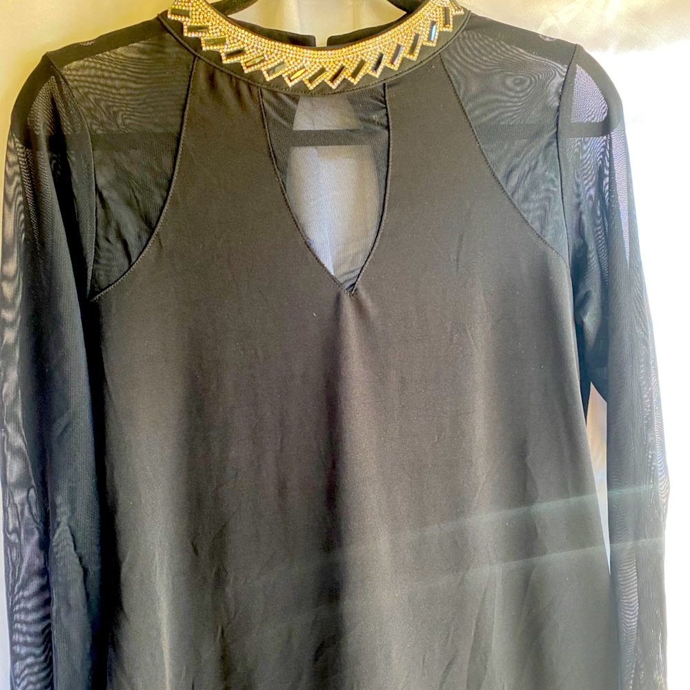 Moa Moa Black Bling Neckline Mesh top Used